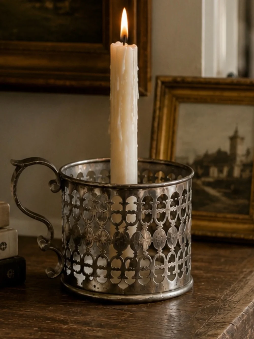 Vintage silver plated finger chamberstick (single candle holder)
